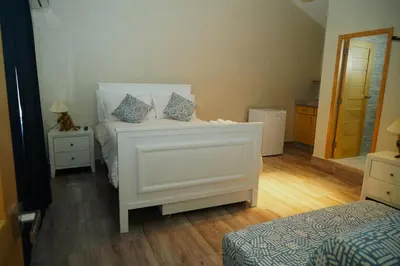 a bedroom with a white bed with pillows on it at Hostal 53 Boutique Santo Domingo in Santo Domingo
