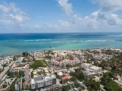 an aerial view of a city and the ocean at Beauty Apartment Coral Village 2 close to the beach in Punta Cana