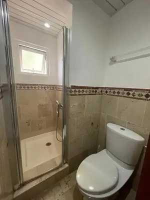 a bathroom with a toilet and a shower at Laguna Golf in Punta Cana