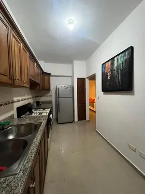 a kitchen with a sink and a refrigerator at Apartamento a 5 minutos Zona Colonial in Santo Domingo