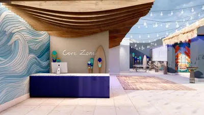 a rendering of a store lobby with a surfboard mural at Sunscape Dominicus La Romana - All Inclusive in Bayahibe