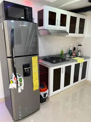 a kitchen with a refrigerator and a stove at Alojamiento paulino in Santiago de los Caballeros