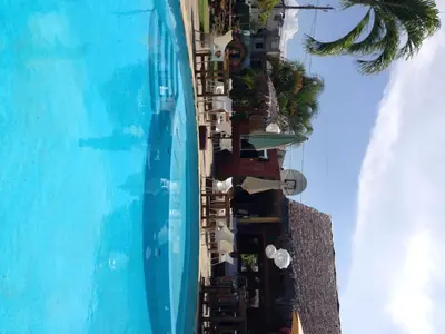 an overhead view of a pool at a resort at Hotel Voramar in Sosúa