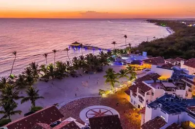 an aerial view of a beach with palm trees and the ocean at Appartamenti in Cadaques Caribe in Bayahibe