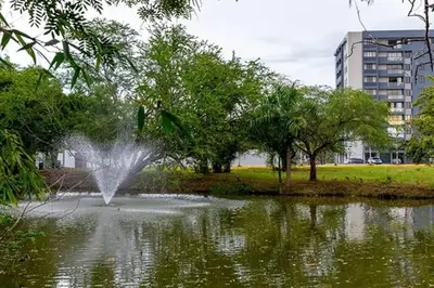 a fountain in the middle of a pond at Premium space in Santiago- 5 Min Away from airport in Santiago de los Caballeros