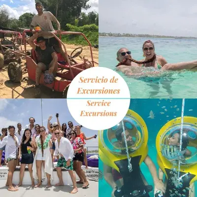 a collage of photos with people in the water at A pasos de la playa cerca de bares y restaurantes in Punta Cana