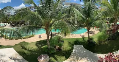an overhead view of a resort with palm trees and a pool at Luxury Apartment Dominicus in La Laguna