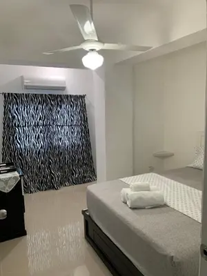 a bedroom with a bed and a painting on the wall at Plataview Apartahotel 3B in Monte Plata
