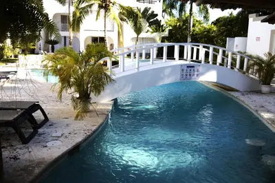 a bridge over a swimming pool with a bridge over it at Tamarindo Dominicus by Mireya in La Laguna