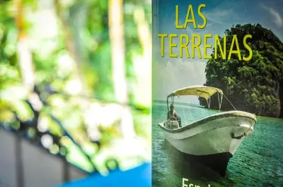 a book with a picture of a boat in the water at Casa Delfin Guest House in Las Terrenas