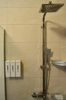 a shower in a bathroom with a glass door at Blue Island Punta Rucia in Punta Rucia