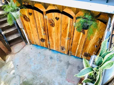 an overhead view of a wooden fence with plants at Rustic House 2 in Punta Rucia