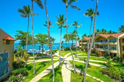 an aerial view of the resort with palm trees at Velero Beach Resort in Cabarete