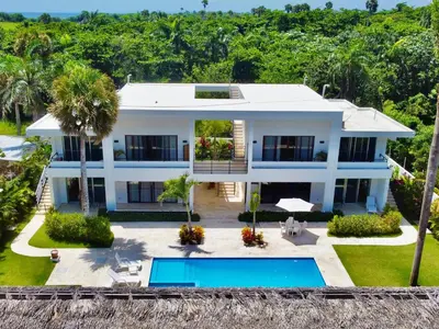 an aerial view of a house with a swimming pool at La Curadiña - Encuentro Surf Resort in Cabarete