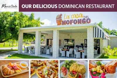 a collage of photos of a restaurant with food at Playa Palmera Ocean View in Punta Cana