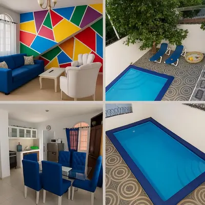 a collage of pictures of a living room and a pool at Villa Privada con Piscina a Minutos del Aeropuerto de Santo Domingo in Boca Chica