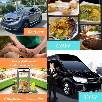 a collage of pictures of food and a car at Amplio PH de 3 hab para 9 personas in Punta Cana