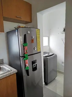 a kitchen with a stainless steel refrigerator and a sink at Higüey City Home in Higuey
