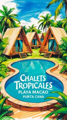 a poster for a resort in the tropics at Eco Lodges & Camping, Chalets Tropicales, Macao Beach, Bávaro, Punta Cana in Punta Cana