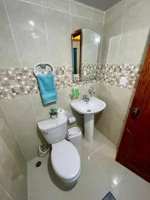 a bathroom with a toilet and a sink at Posada del caribe in La Cana
