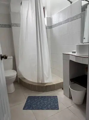 a bathroom with a shower with a toilet and a sink at DiNancyCasolare - La Colonia, SC in Cambita Garabitos