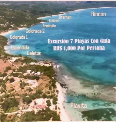 an aerial view of a beach and the ocean at Villa KAMBUSA in Las Galeras