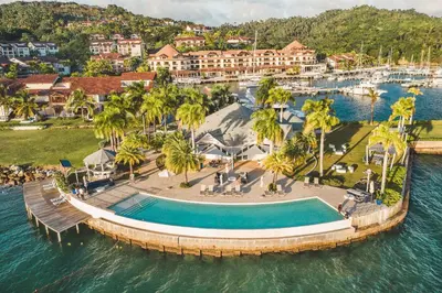 an aerial view of a resort on the water at Magnificent villa with ocean view in Puerto Bahia in Sabana