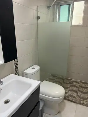 a bathroom with a white toilet and a sink at Apartamento con Deslumbrante Vista Al Mar in La Francia