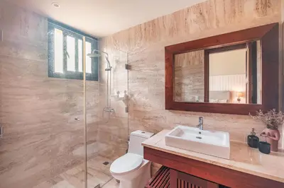 a bathroom with a toilet and a sink and a shower at Apartment nearby the beach at Portillo RAA in Las Terrenas