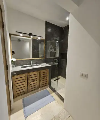 a bathroom with a sink and a shower at Villa Vista in Las Terrenas
