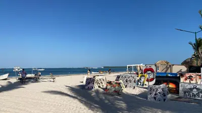 a beach with tables and chairs and the ocean at The Perfect Place for Holiday in los Corales RD in Punta Cana