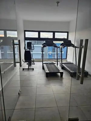 a gym with two tread machines and a mirror at Santo Domingo Este in Ensanche Savica de Mendoza