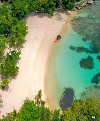 an aerial view of a beach with a boat in the water at Eden House in Río San Juan