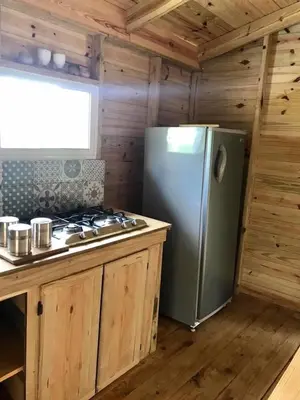 a kitchen with a stove and a refrigerator at Mango House Big air studio in Cabarete