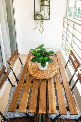 a wooden table with a potted plant on it at Europeo tropical in La Javilla