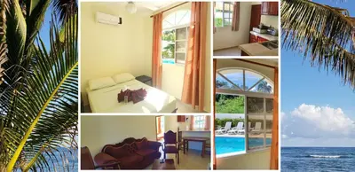 a collage of pictures of a house with the ocean at Sun Sea - Costambar Beachside Apartment with Pool in San Felipe de Puerto Plata