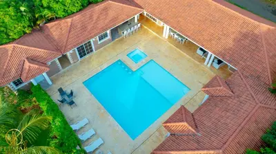 an overhead view of a swimming pool on a house at Casa Linda Club in Sosúa