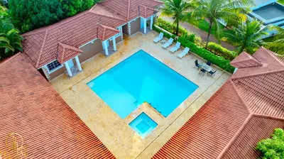 an overhead view of a swimming pool on a house at Casa Linda Club in Sosúa