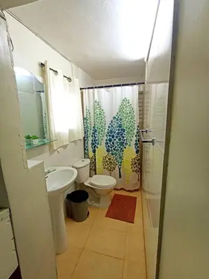a bathroom with a toilet and a sink and a shower at Habitacion en el centro in La Julia