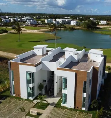 an aerial view of a house with a body of water at 1st Line view in San Pedro de Macorís