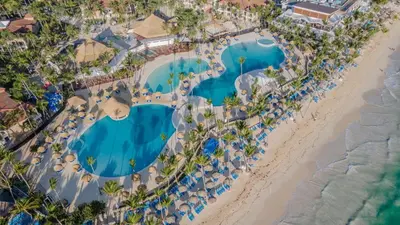an aerial view of the pool and beach at the resort at Bahia Principe Grand Punta Cana - All Inclusive in Punta Cana