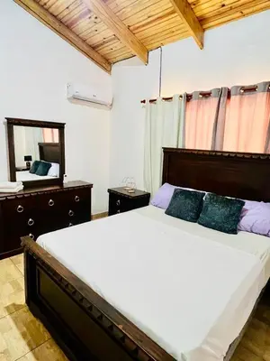 a bedroom with a large bed and a mirror at Apartamento Brisas de la Montaña in Jarabacoa