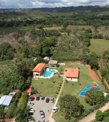 an aerial view of an estate with a pool at Villa las Rosas JP in Bayaguana