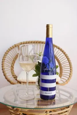 a bottle of wine and a glass on a table at Albatros by R&R in Villas del Mar