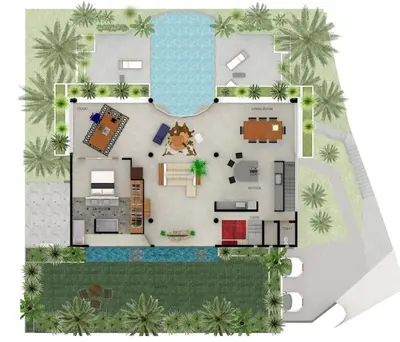 a floor plan of a house with a pool at Casa Phil - Amazing Sea View Luxury Modern, Fully Staffed in Las Terrenas