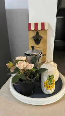 a plate with two vases and flowers on a table at Céntrico con wifi, luz,gas, TV y aire incluido in La Romana