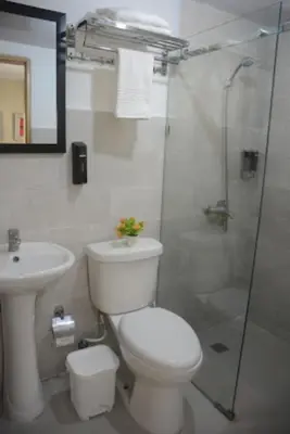 a bathroom with a toilet and a sink and a shower at Apartamento Amaya in Licey