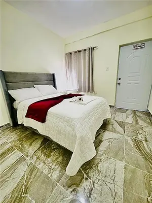 a bedroom with a bed with a cat laying on it at New hotel neo in Santa Cruz de Barahona
