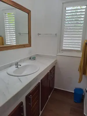 a bathroom with a sink and a mirror at Appartement Paraiso 150m playa ballenas in Las Terrenas