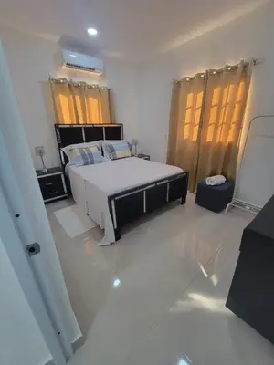 a bedroom with a large bed and two windows at The Omelís House in Santa Bárbara de Samaná